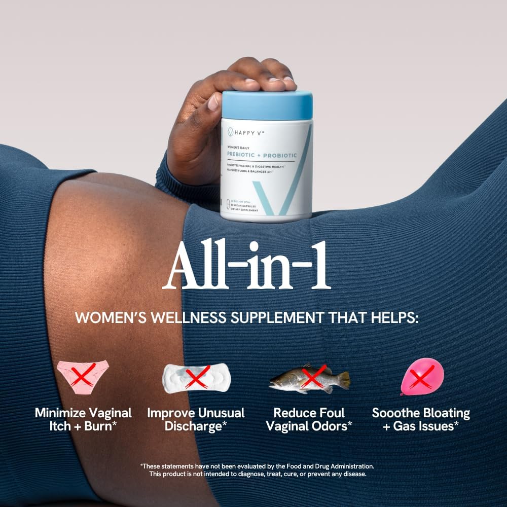 Happy V Dr. Formulated Vaginal Probiotics for Women Odor & Itch Support, Urinary & Gut Health, pH Balance