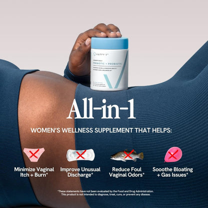 Happy V Dr. Formulated Vaginal Probiotics for Women Odor & Itch Support, Urinary & Gut Health, pH Balance