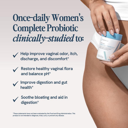 Happy V Dr. Formulated Vaginal Probiotics for Women Odor & Itch Support, Urinary & Gut Health, pH Balance