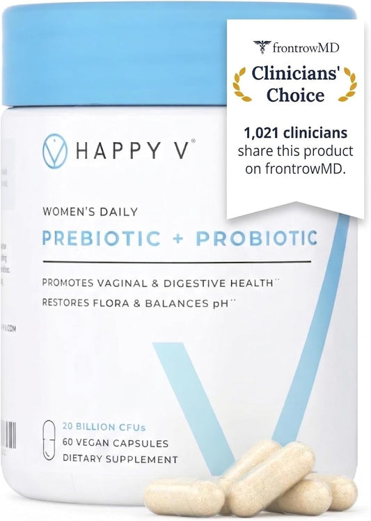 Happy V Dr. Formulated Vaginal Probiotics for Women Odor & Itch Support, Urinary & Gut Health, pH Balance