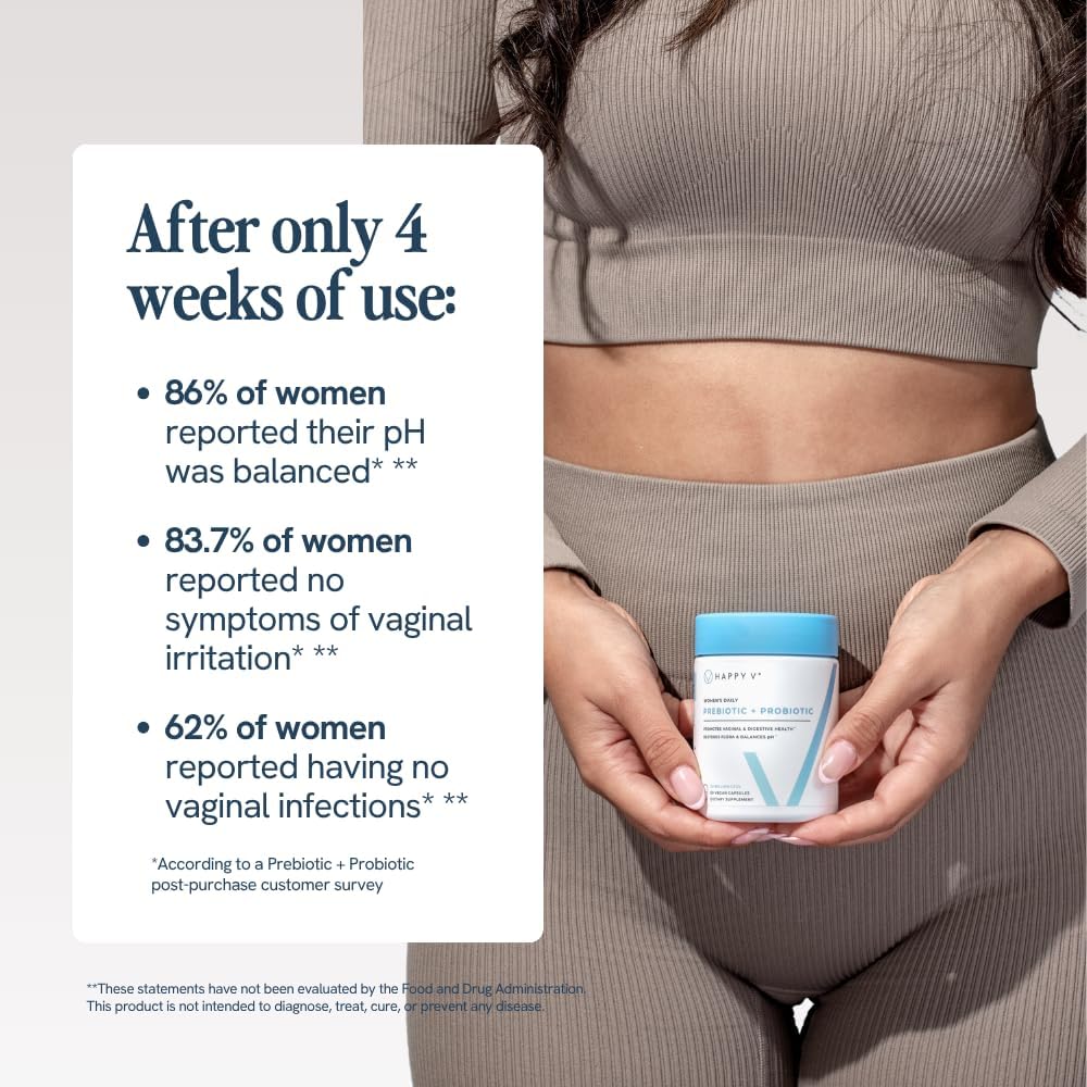 Happy V Dr. Formulated Vaginal Probiotics for Women Odor & Itch Support, Urinary & Gut Health, pH Balance